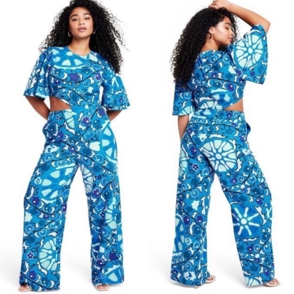 RHODE X Target Large Zinnia Floral Print Bell Sleeve Cut Out Jumpsuit NEW! - Picture 1 of 3